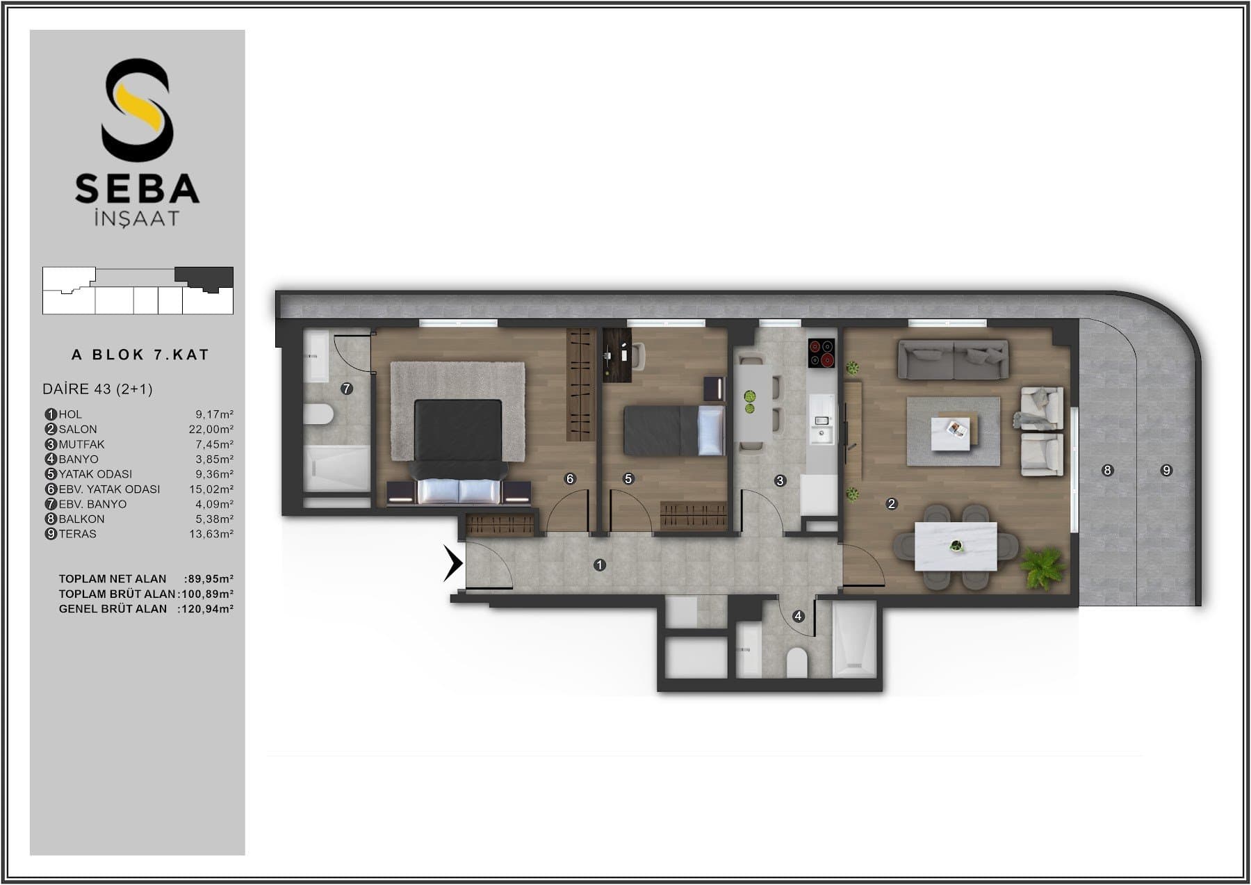 Проект Seba Casa – планировка 2+1 Type A
