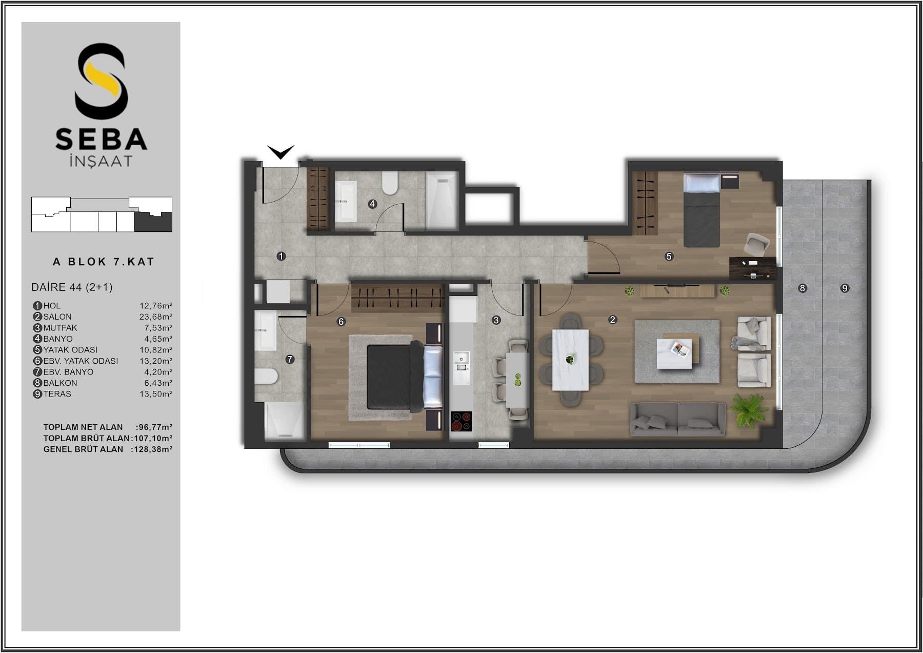 Проект Seba Casa – планировка 2+1 Type B