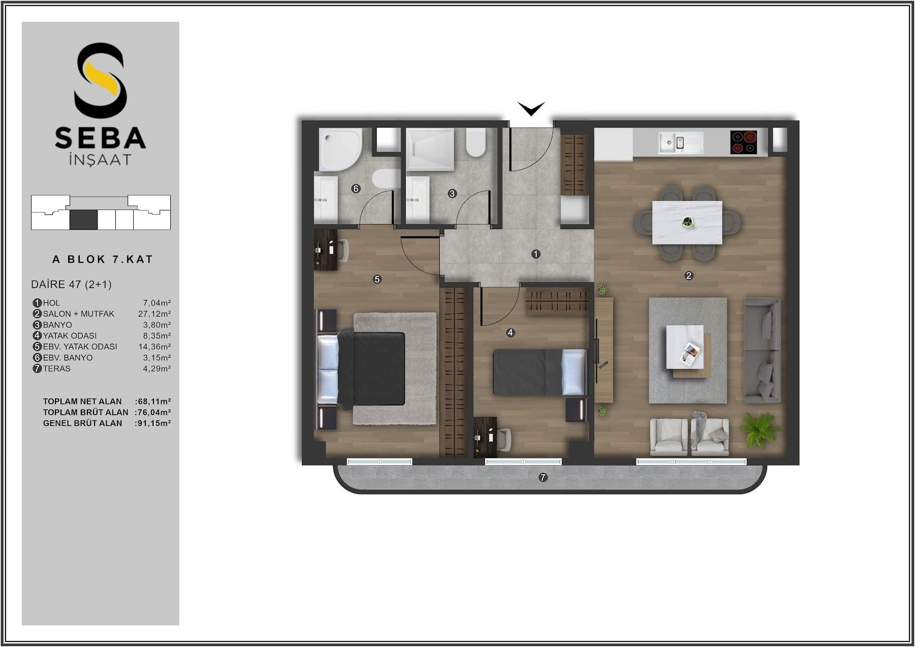 Проект Seba Casa – планировка 2+1 Type C
