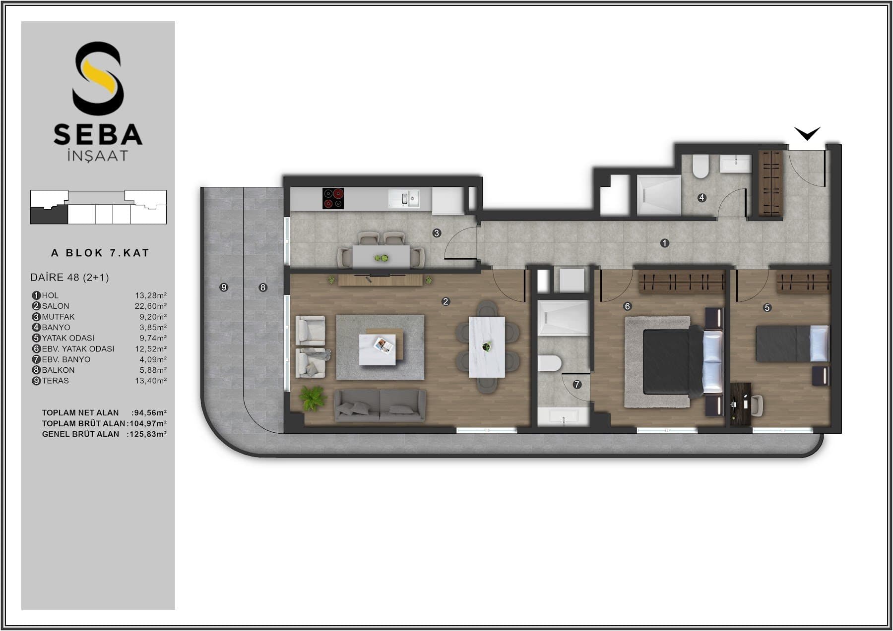 Проект Seba Casa – планировка 2+1 Type D