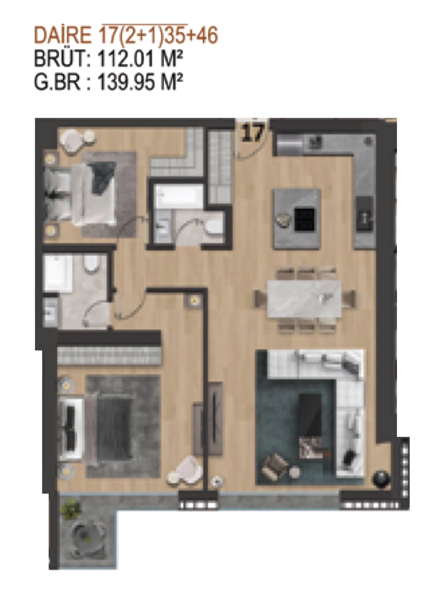 Проект Seba Center Residences – планировка 2+1 Type E