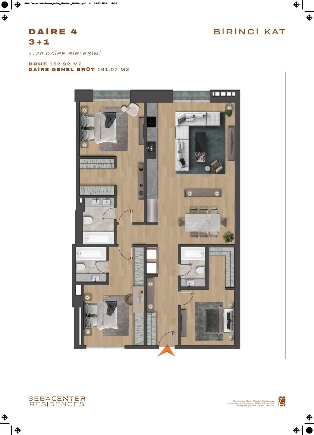 Проект Seba Center Residences – планировка 3+1 Type B