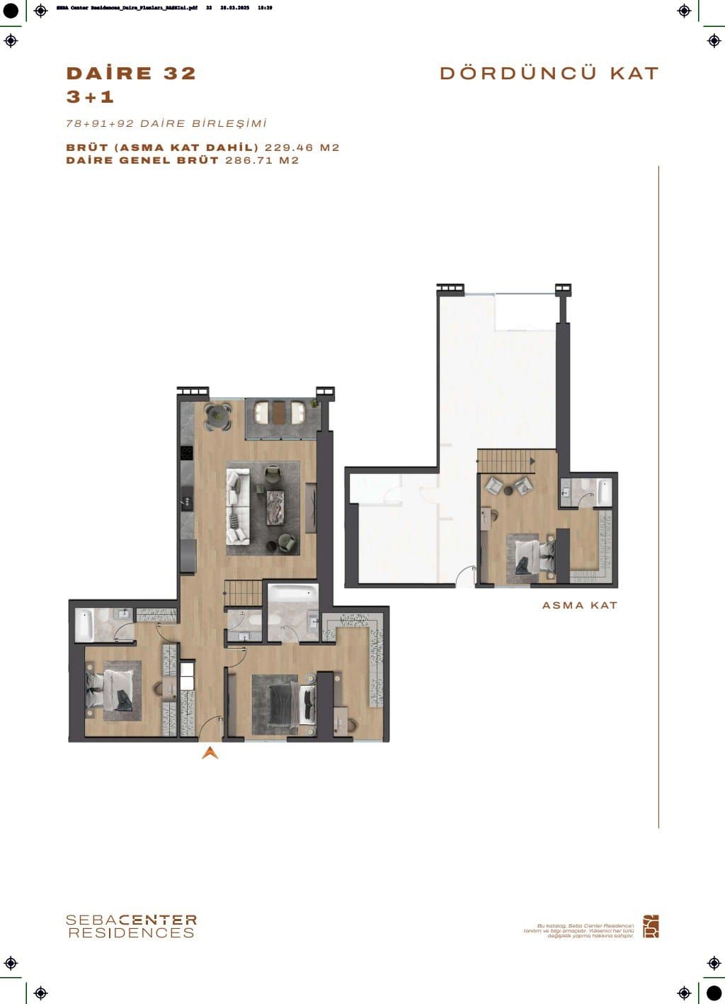 Проект Seba Center Residences – планировка 3+1 Duplex Type E