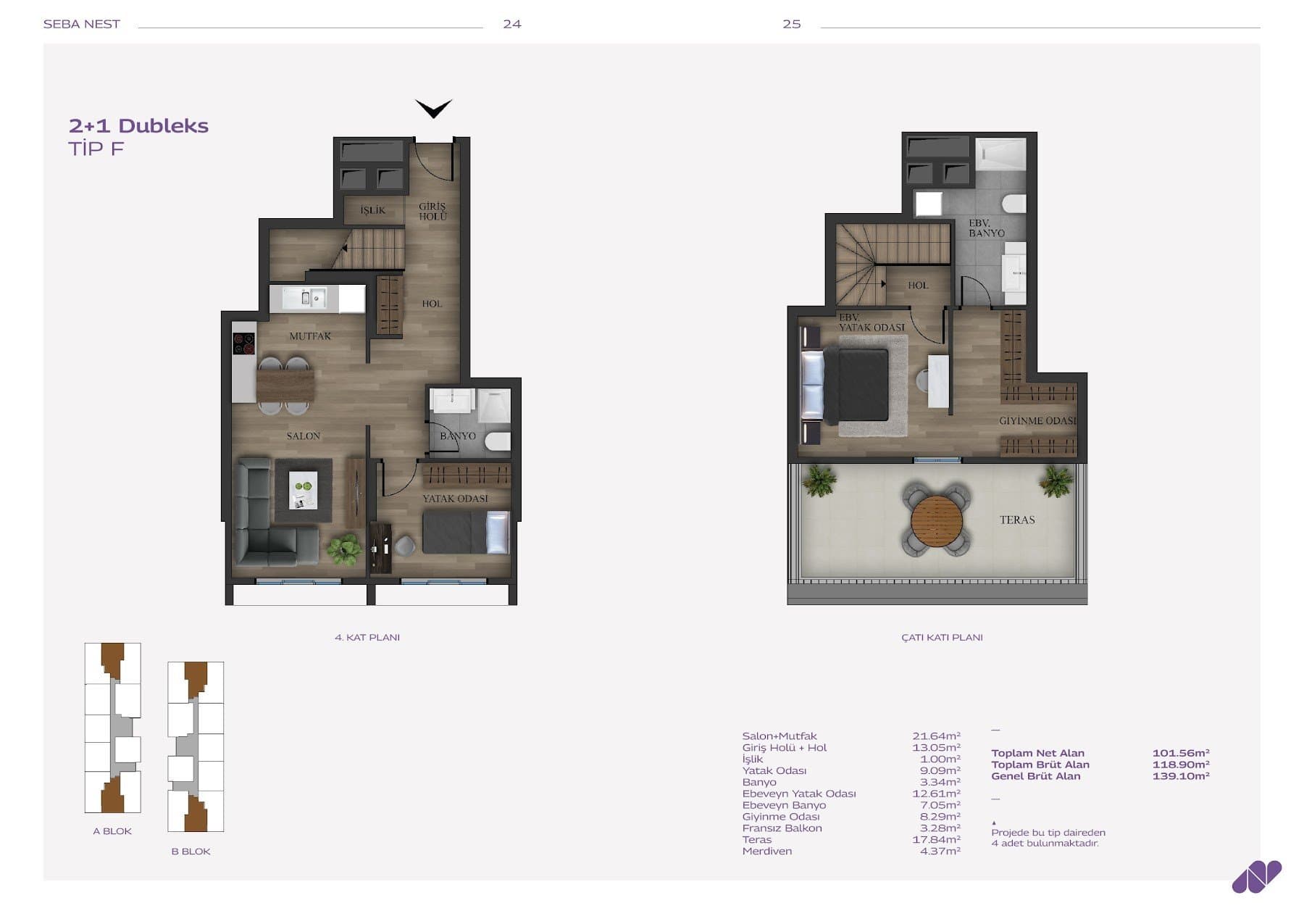 Проект Seba Nest – планировка 2+1 Duplex Type F