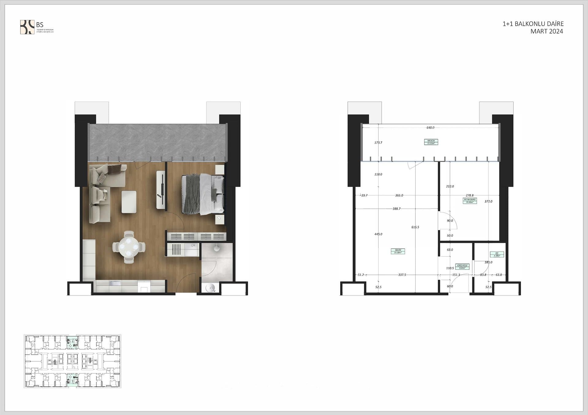 Tasyapi Sisli Project – 1+1 with Balcony floor plan