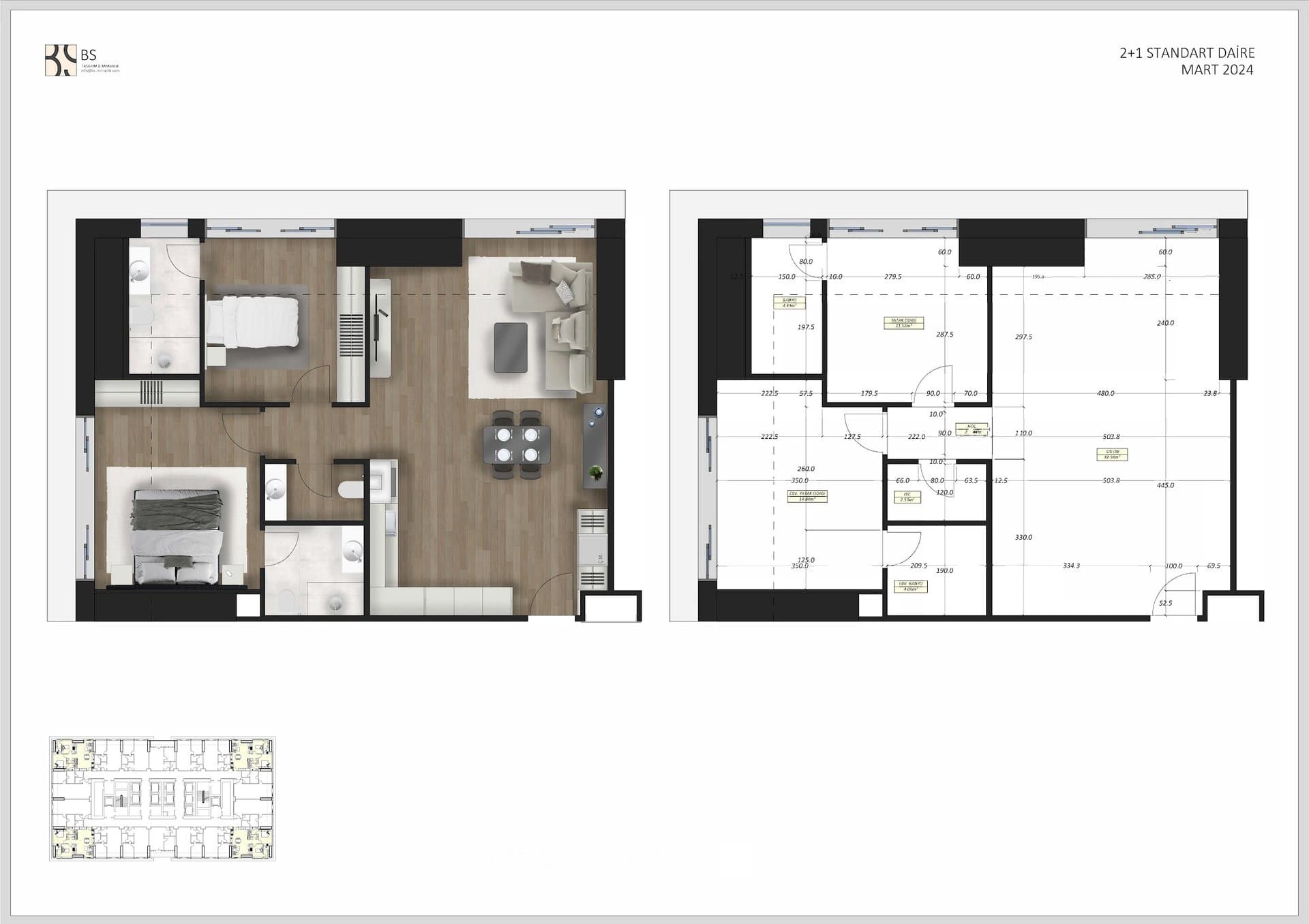 Tasyapi Sisli Project – 2+1 Standard Corner floor plan