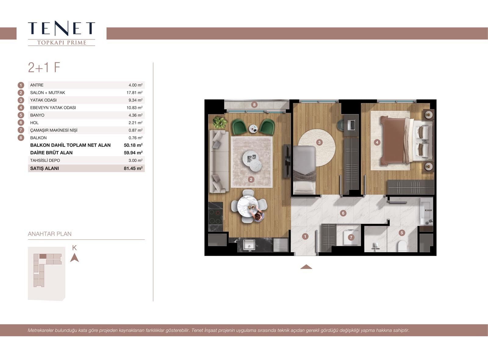 Tenet Topkapi Prime Project – 2+1 Type F floor plan