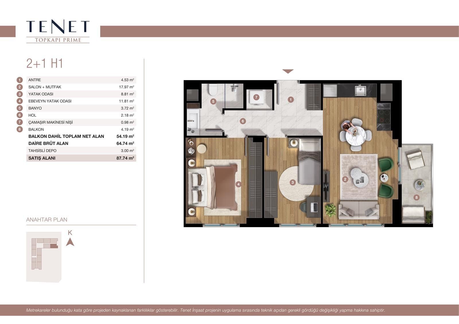 Tenet Topkapi Prime Project – 2+1 Type H1 floor plan