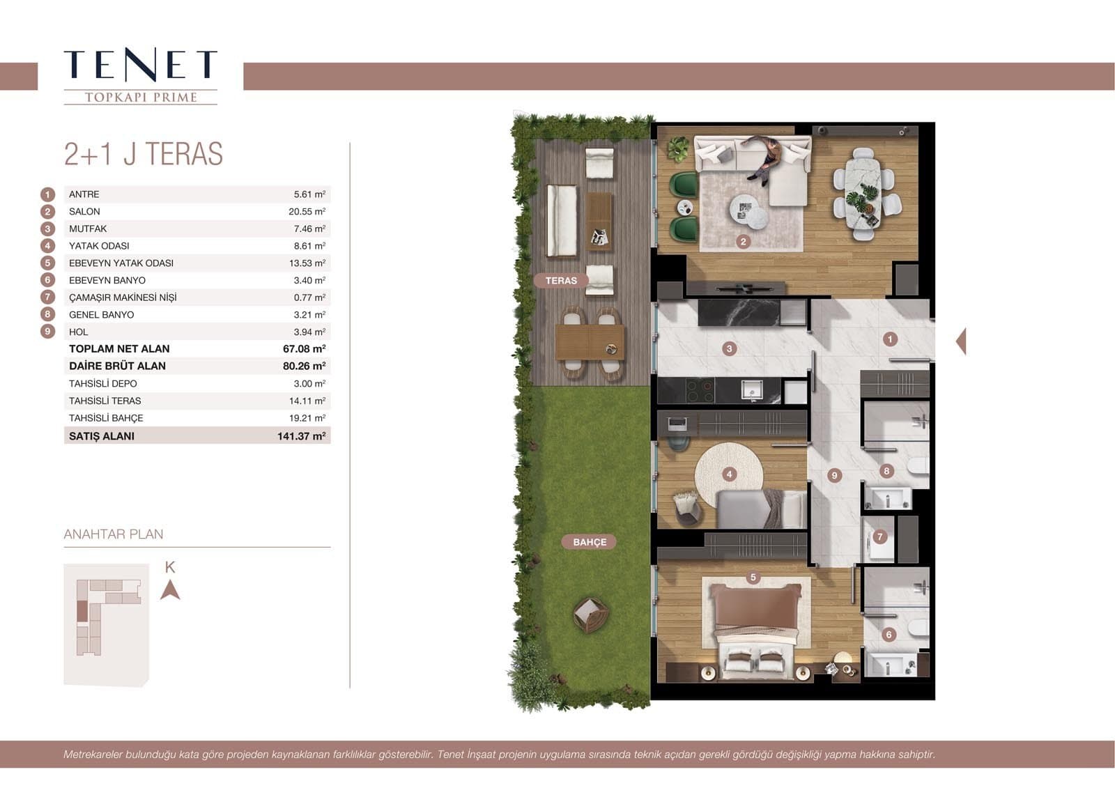 Tenet Topkapi Prime Project – 2+1 Type J (Terrace) floor plan