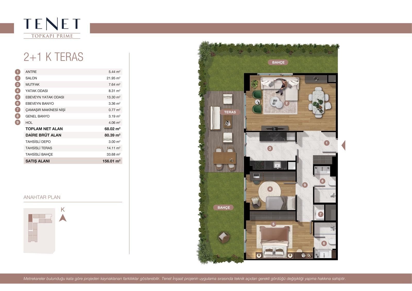 Tenet Topkapi Prime Project – 2+1 Type K (Terrace) floor plan