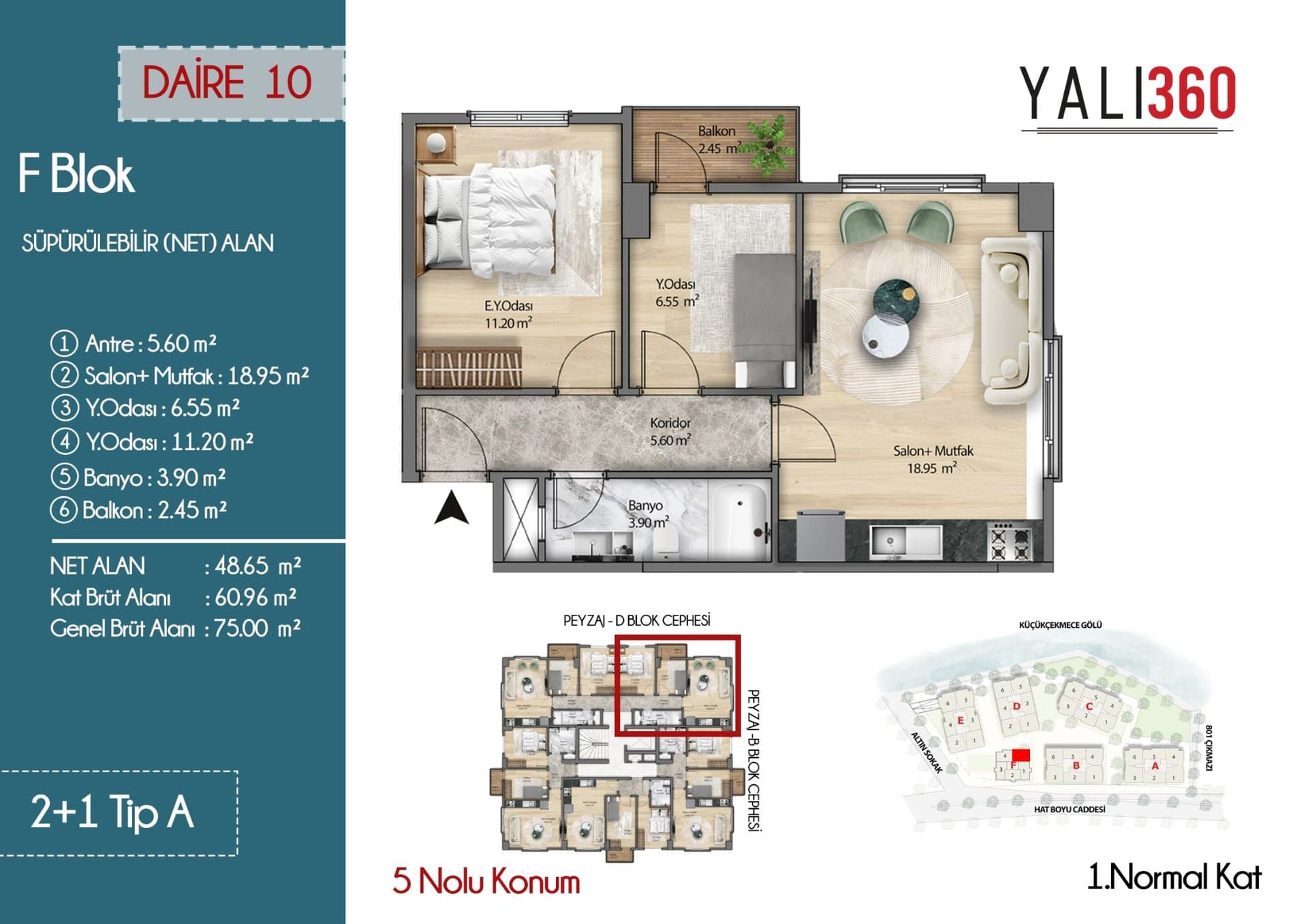 Yali 360 Project – 2+1 Type A, F Block floor plan