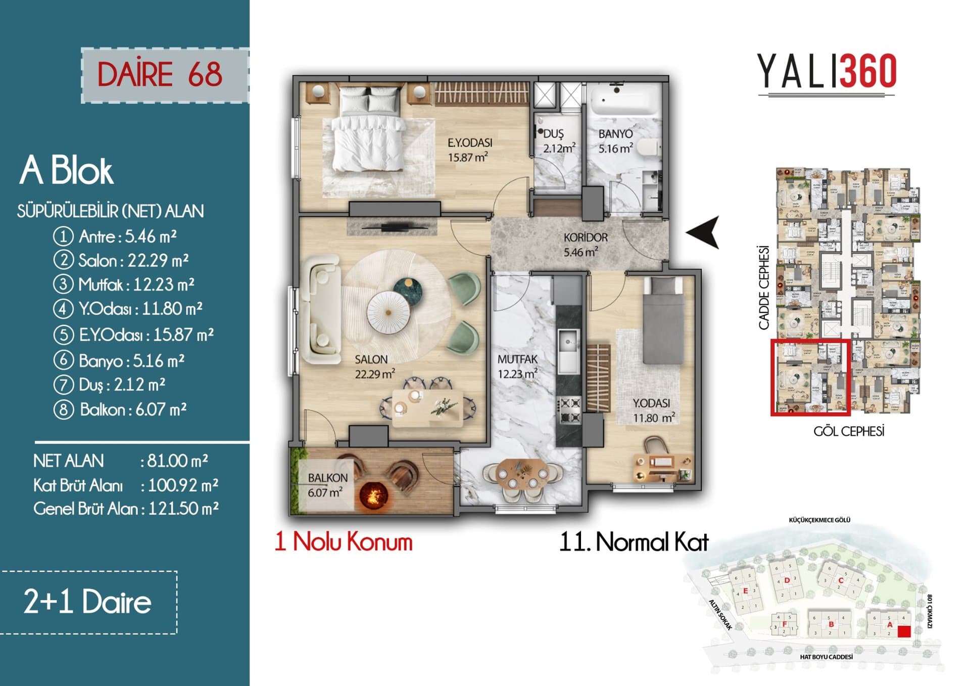 Yali 360 Project – 2+1 A Block, Positions 1 and 3 floor plan