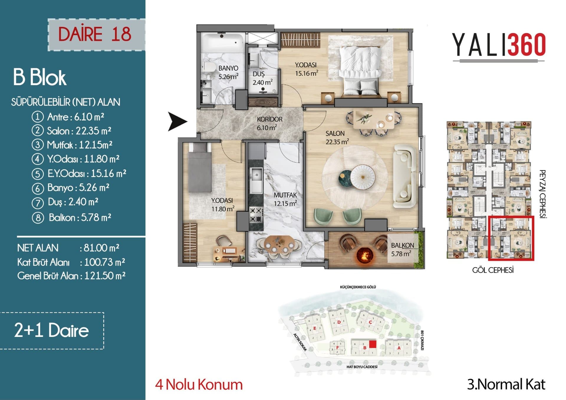 Yali 360 Project – 2+1 B Block, Positions 1, 3, 4 and 6 floor plan