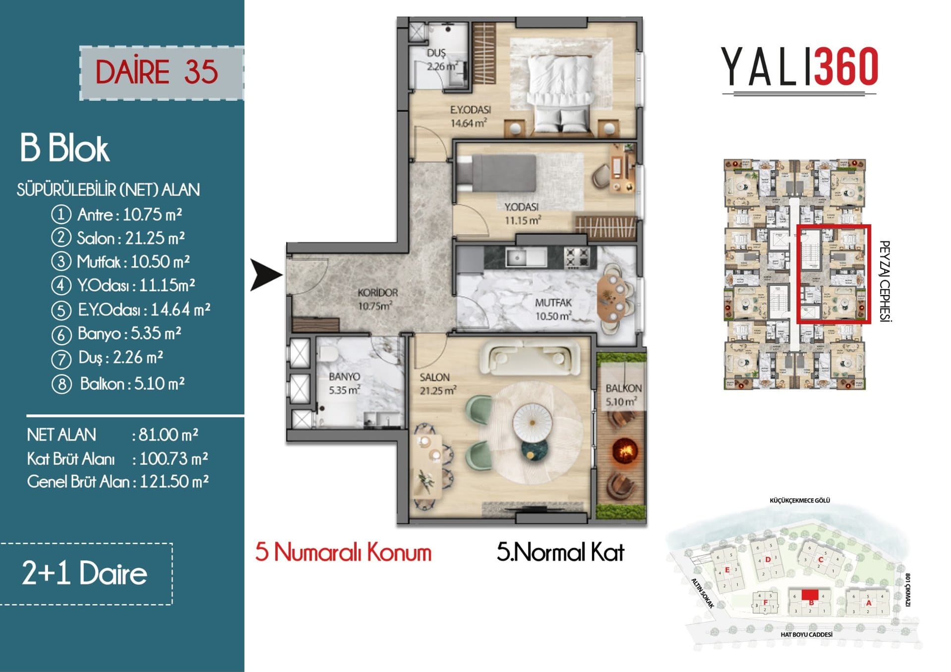 Yali 360 Project – 2+1 B Block, Positions 2 and 5 floor plan