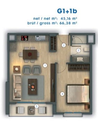 Deniz Istanbul 项目 – 1+1 户型图