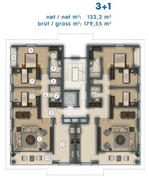 Deniz Istanbul 项目 – 3+1 户型图