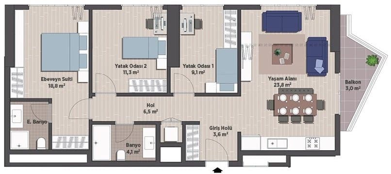 Sinpas Finans Sehir 项目 – 3+1 户型图