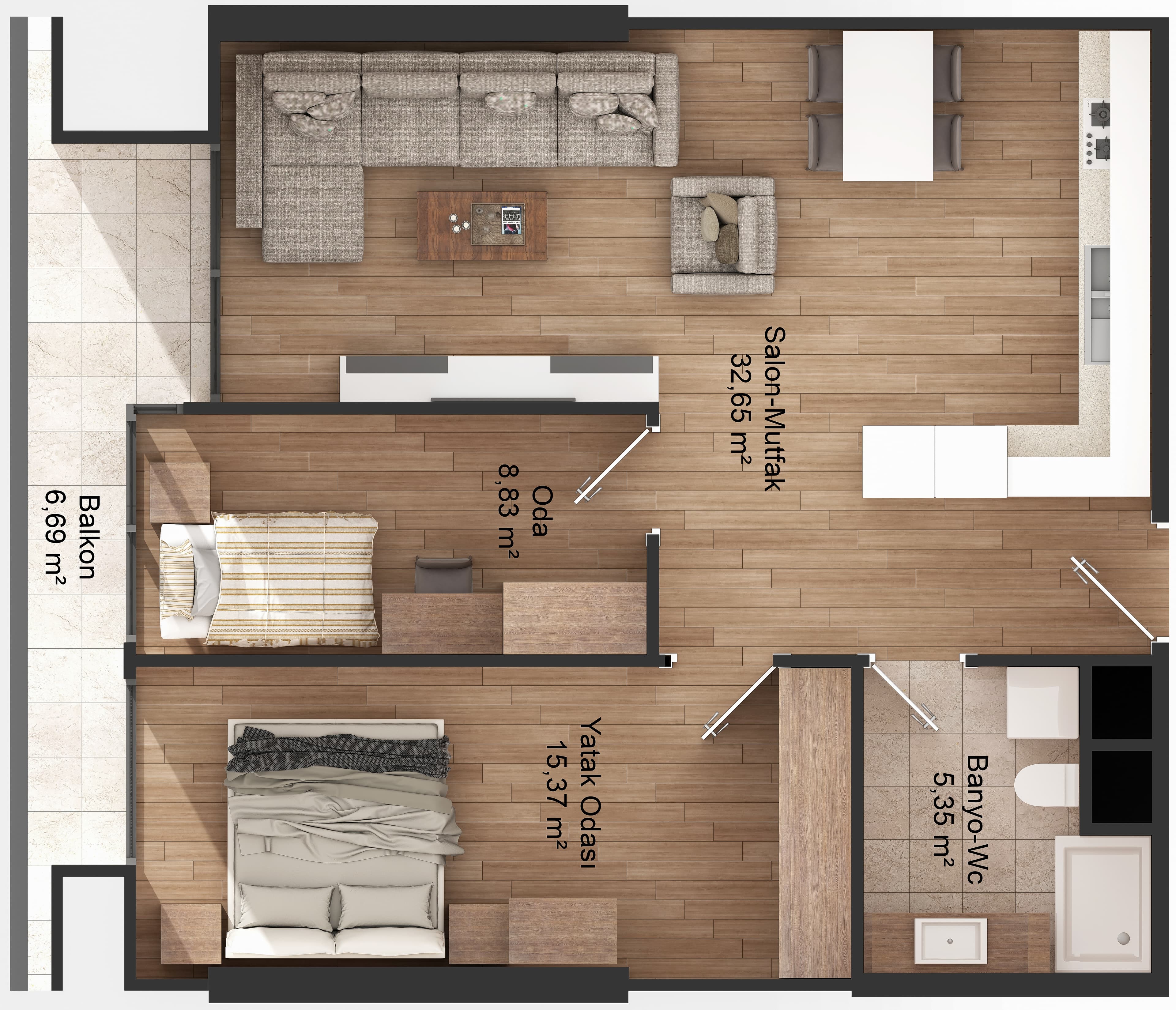 Keles Center Airport 项目 – 2+1 (1) 户型图