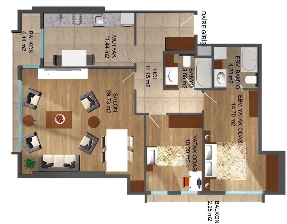 Keles Center Airport 项目 – 2+1 (2) 户型图