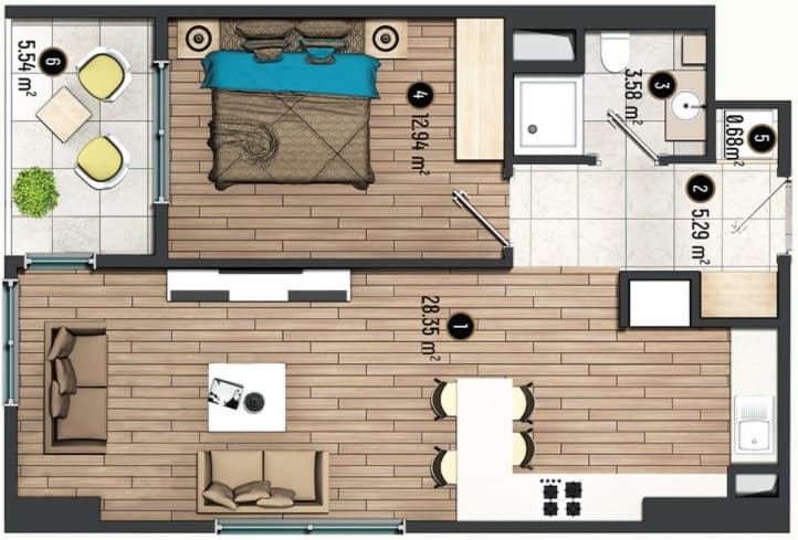 Metrohome Residence 项目 – 1+1 户型图
