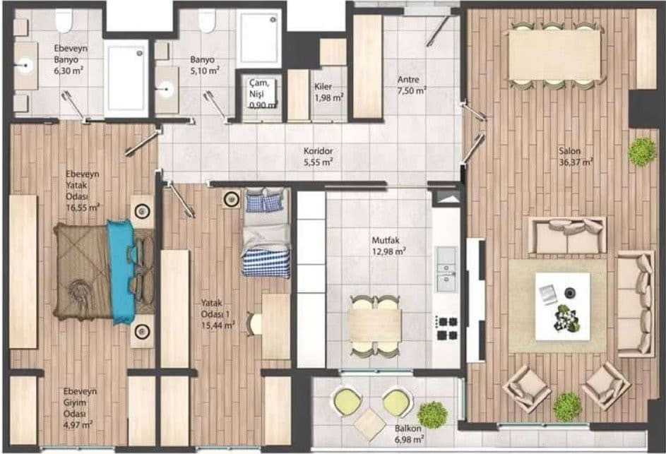 Metrohome Residence 项目 – 2+1 户型图
