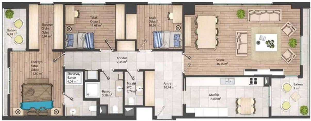 Metrohome Residence 项目 – 3+1 户型图