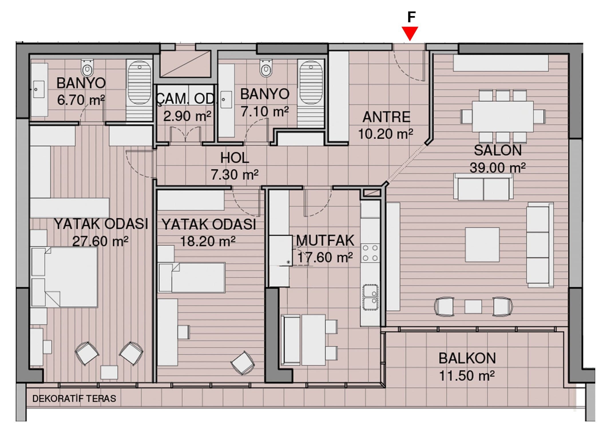 Yali Atakoy Istanbul 项目 – 2+1 B 户型图