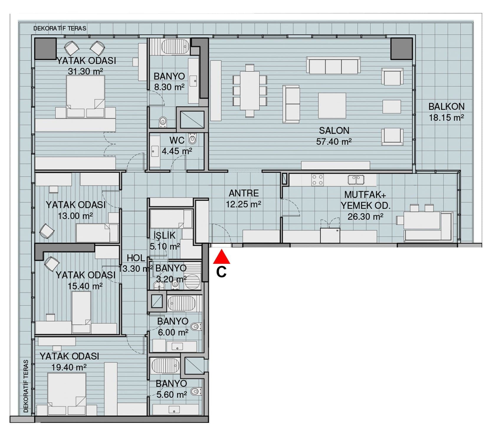 Yali Atakoy Istanbul 项目 – 5+1 C 户型图