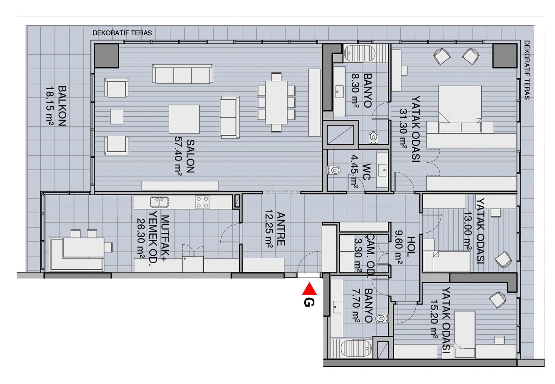 Yali Atakoy Istanbul 项目 – 3+1 B 户型图