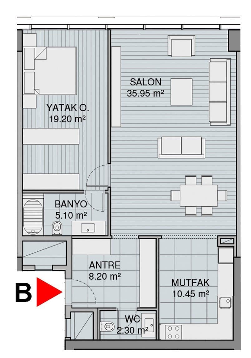 Yali Atakoy Istanbul 项目 – 1+1 B 户型图