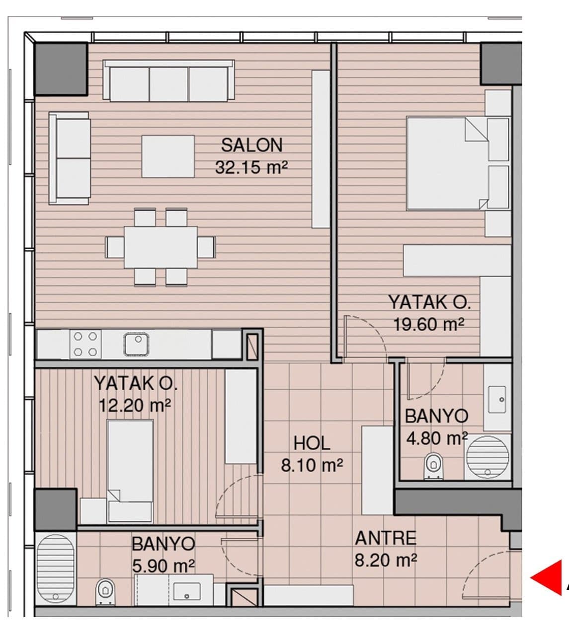 Yali Atakoy Istanbul 项目 – 2+1 C 户型图