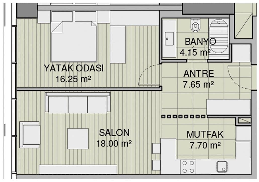 Yali Atakoy Istanbul 项目 – 1+1  C 户型图