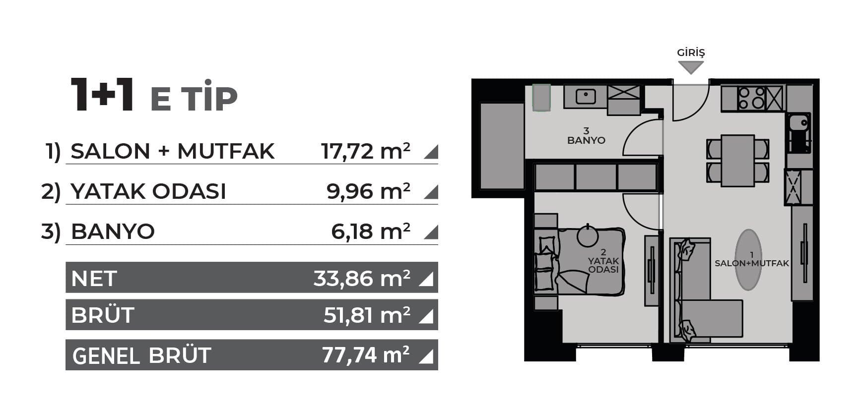 Evinpark Kadikoy 项目 – 1+1 户型图