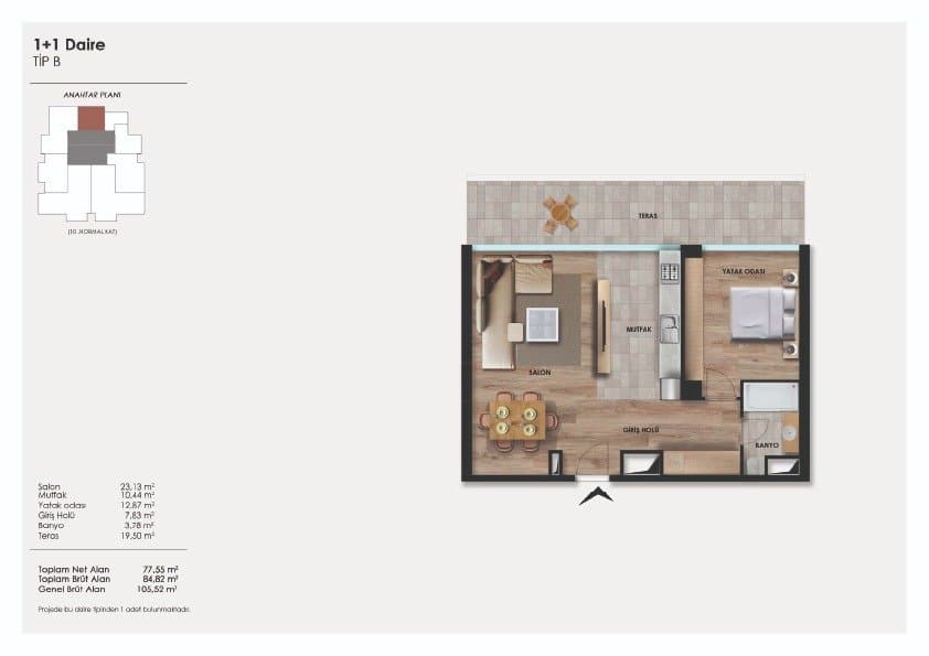 Seba Central 项目 – 1+1 B 户型图