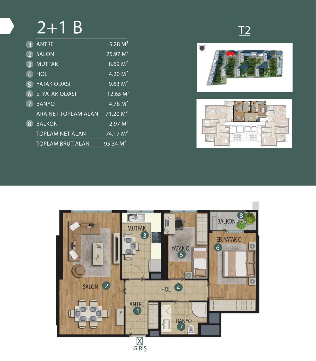 Yucelpark Kartal 项目 – 2+1 户型图