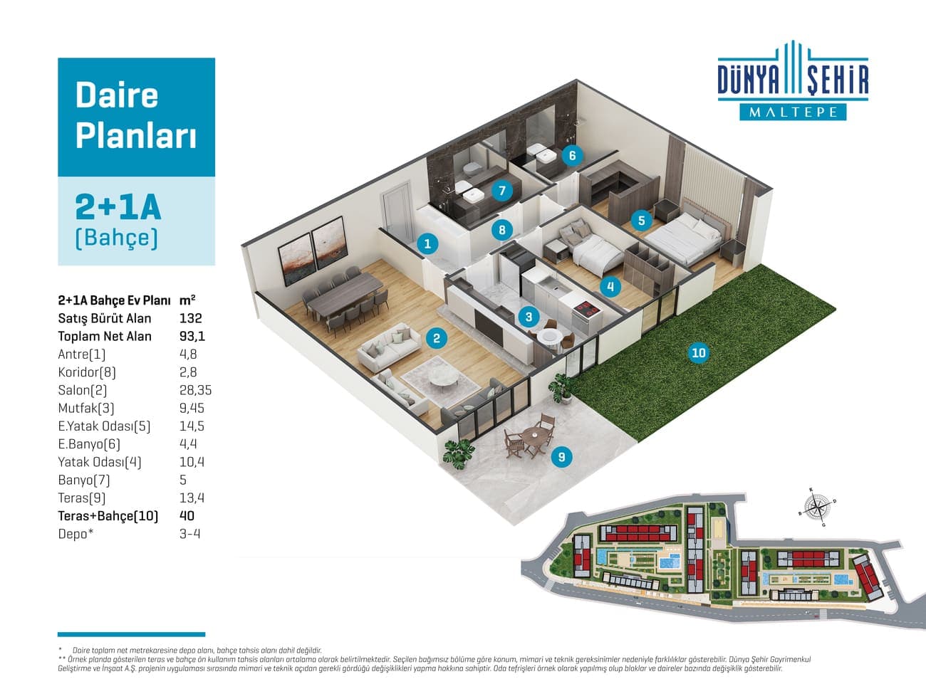 Dunya Sehir Maltepe 项目 – 2+1 户型图