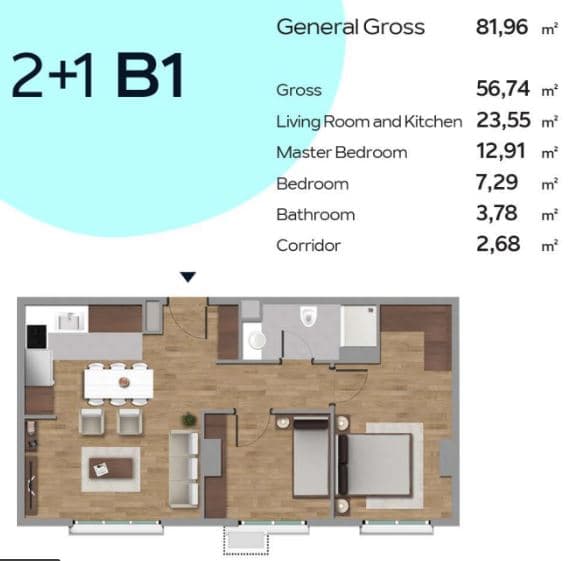 Resim Modern Kagithane 项目 – 2+1 户型图