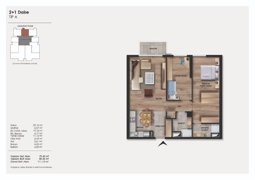 Seba Central 项目 – 2+1 A 户型图