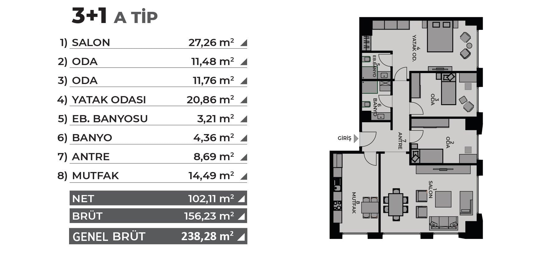 Evinpark Kadikoy 项目 – 3+1 户型图