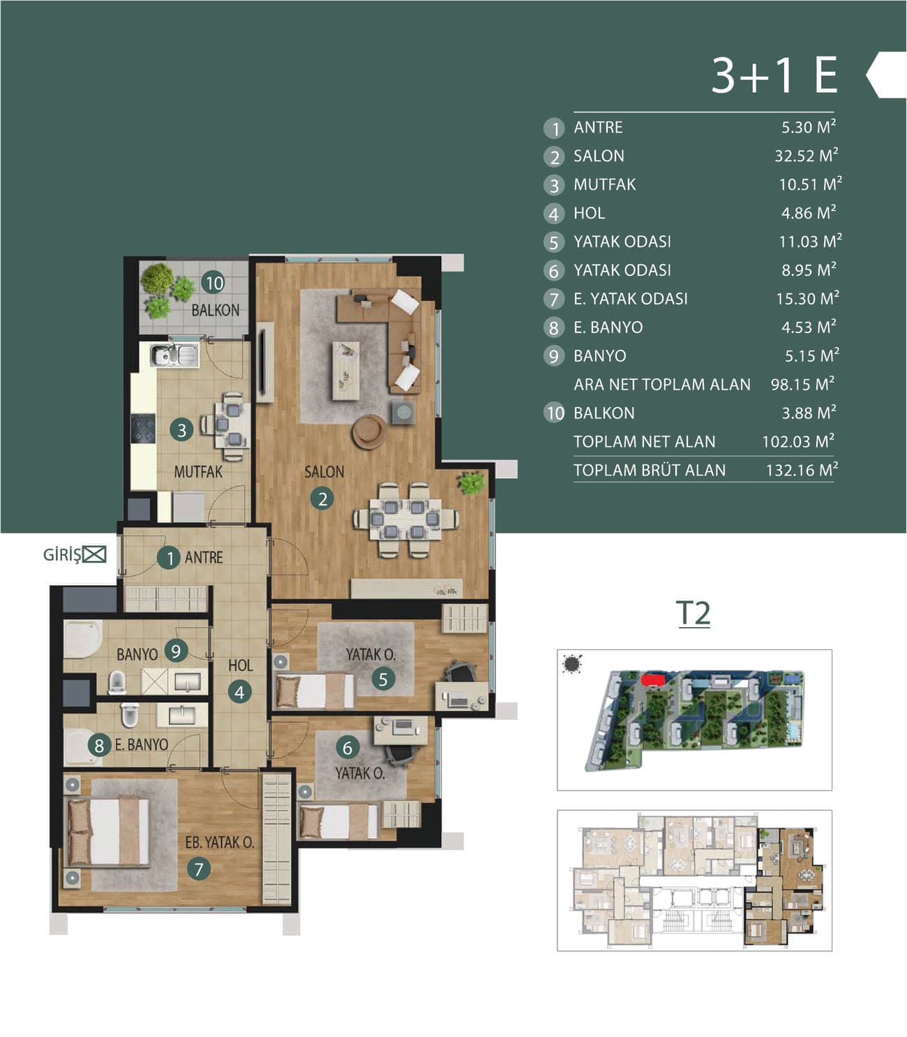 Yucelpark Kartal 项目 – 3+1 户型图