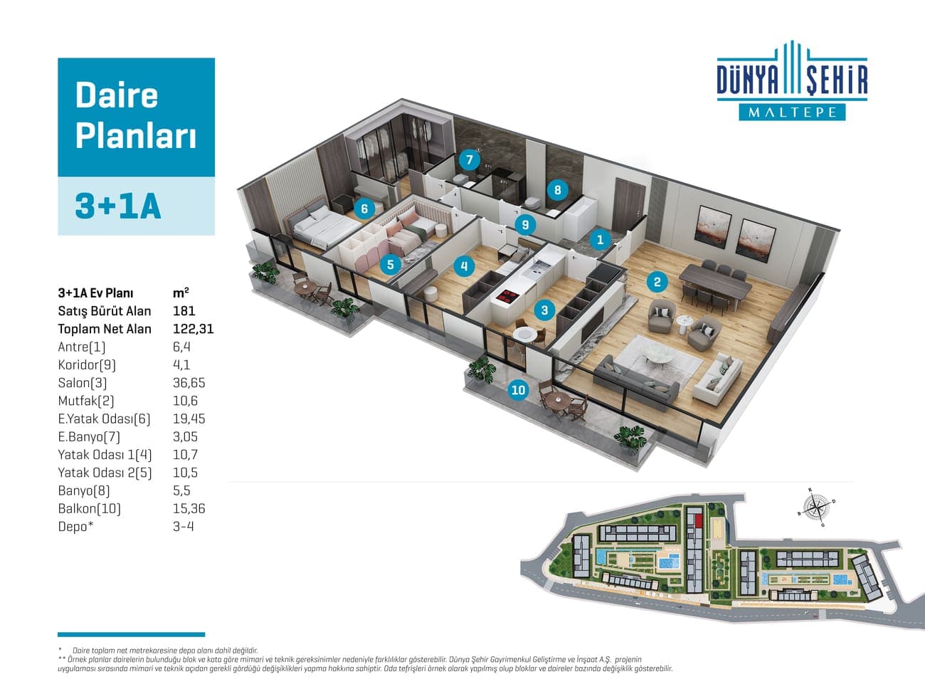 Dunya Sehir Maltepe 项目 – 3+1 户型图
