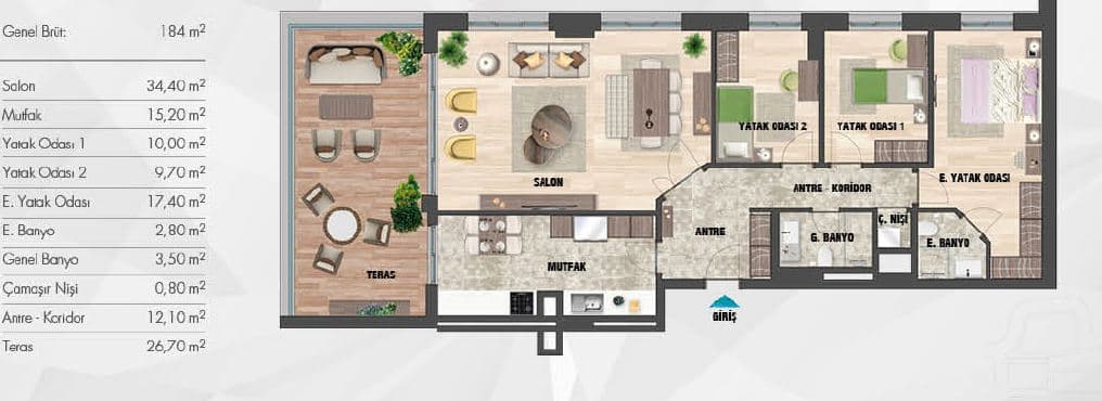 Referans Kartal Loca 项目 – 3+1 户型图