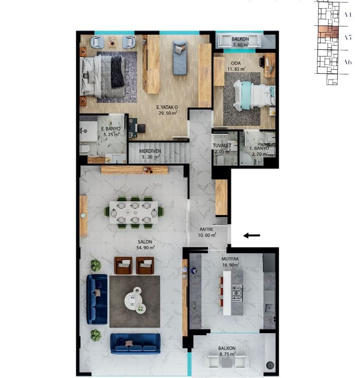 Kuleli Evleri La Marin 项目 – 4.5+2 duplex apartment 1st floor 户型图
