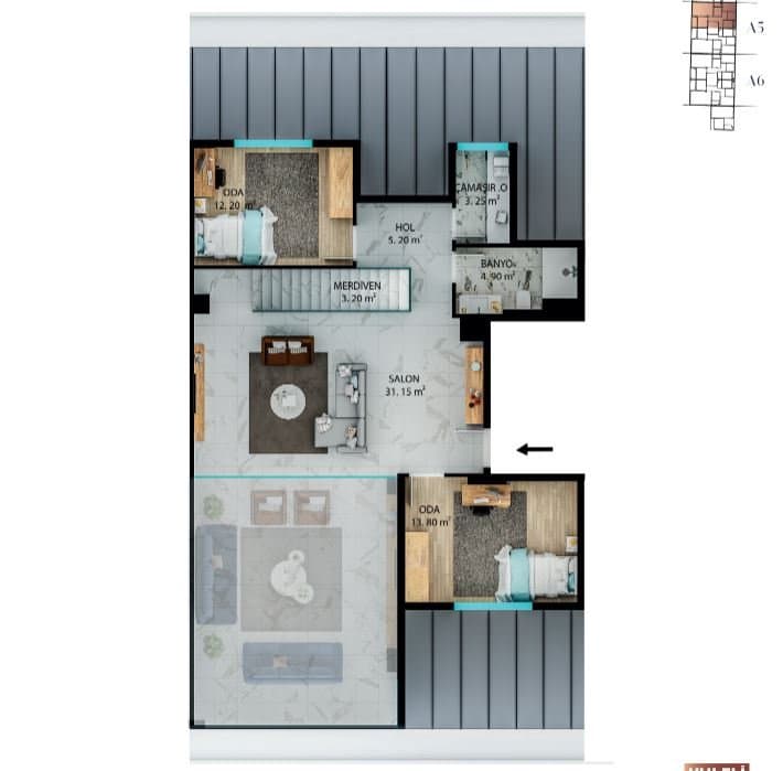 Kuleli Evleri La Marin 项目 – 4.5+2 duplex apartment 2nd floor 户型图