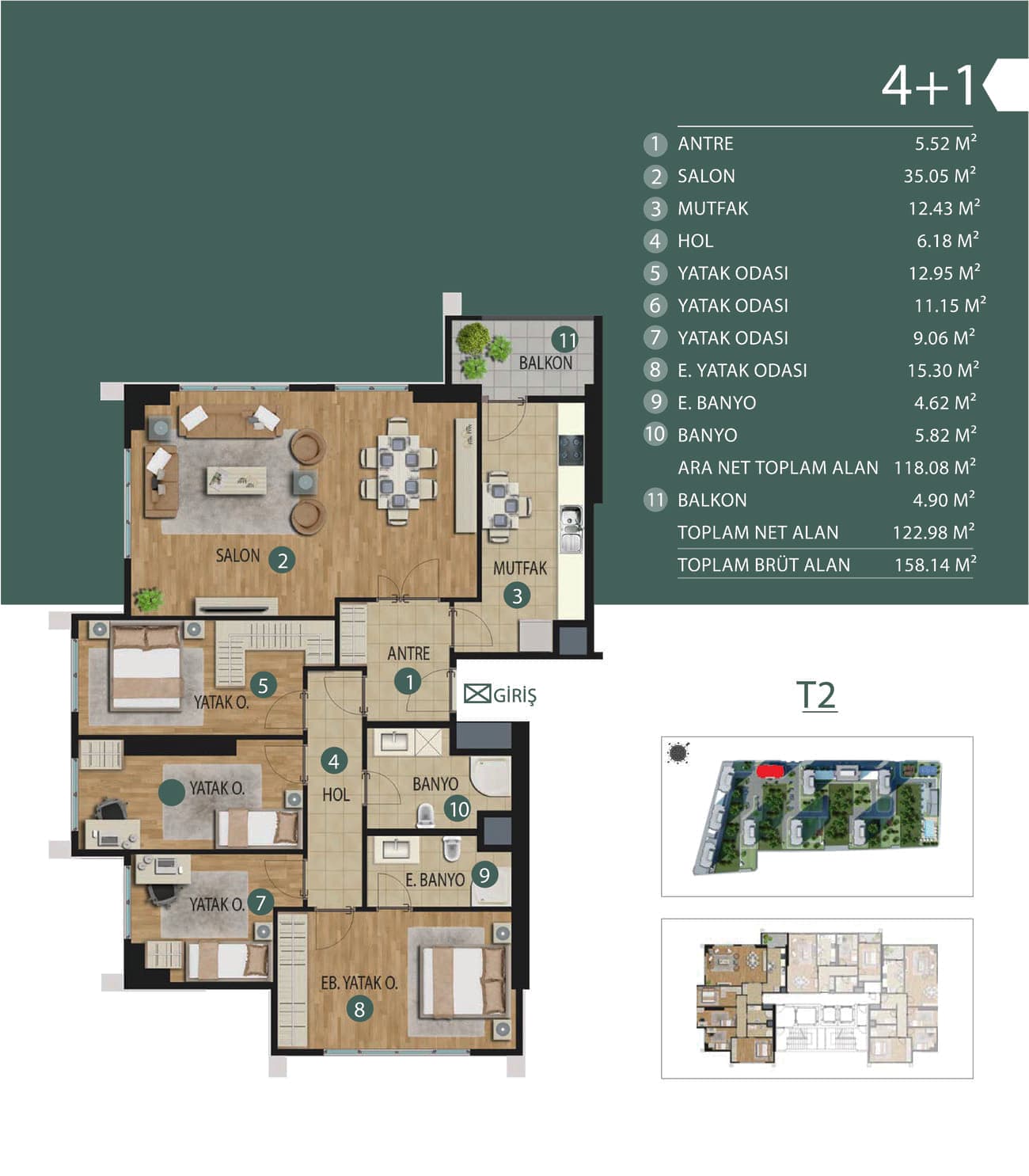 Yucelpark Kartal 项目 – 4+1 户型图