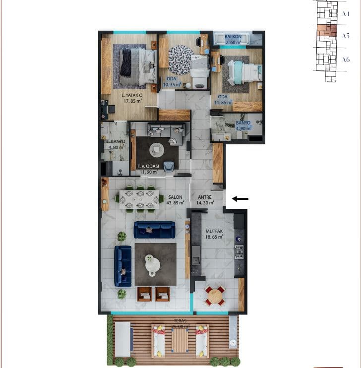 Kuleli Evleri La Marin 项目 – 4+1 Garden Floor 户型图