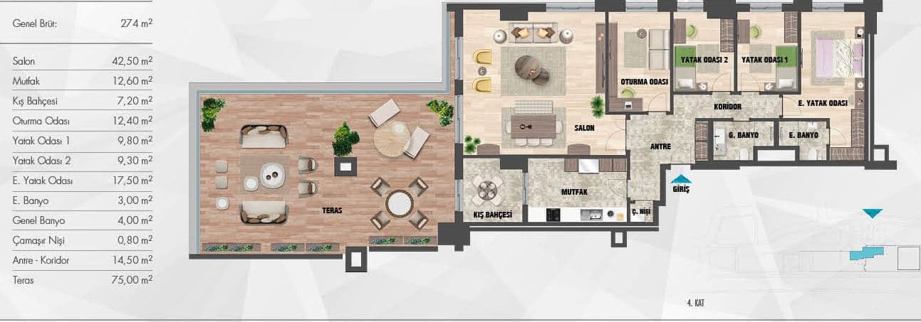 Referans Kartal Loca 项目 – 4+1 Terrace 户型图