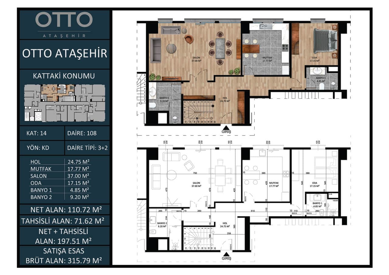 OTTO Atasehir 项目 – 3+2 Duplex 户型图