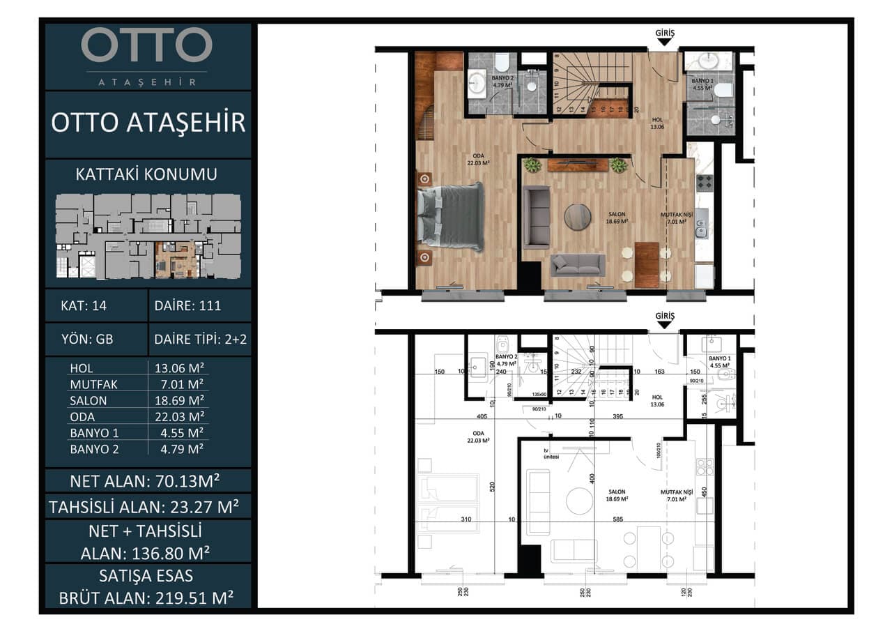 OTTO Atasehir 项目 – 2+2 Duplex 户型图