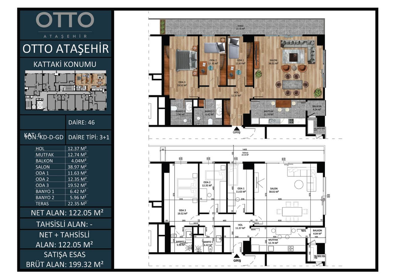 OTTO Atasehir 项目 – 3+1 户型图